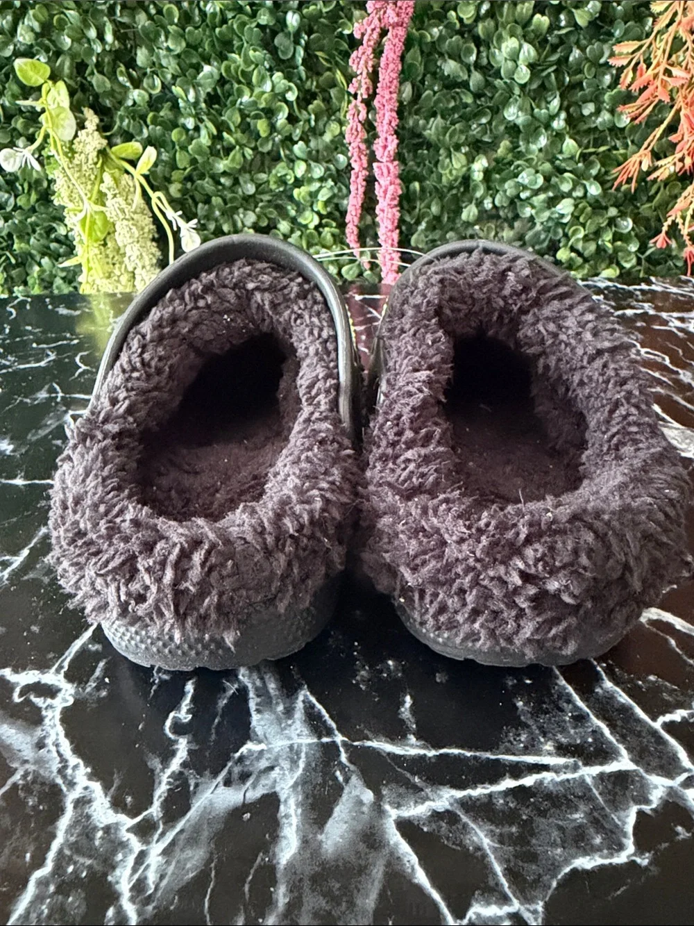 Kids Black Faux-Fur Clog with Iridescent Rhinestones